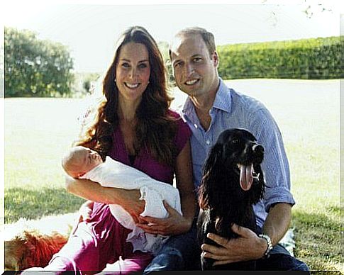 Prince William, Princess Kate, their firstborn George and their Labrador